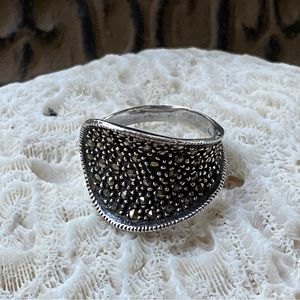 Vintage Free Form Modernist Sterling Marcasite Ring 8 1/2
